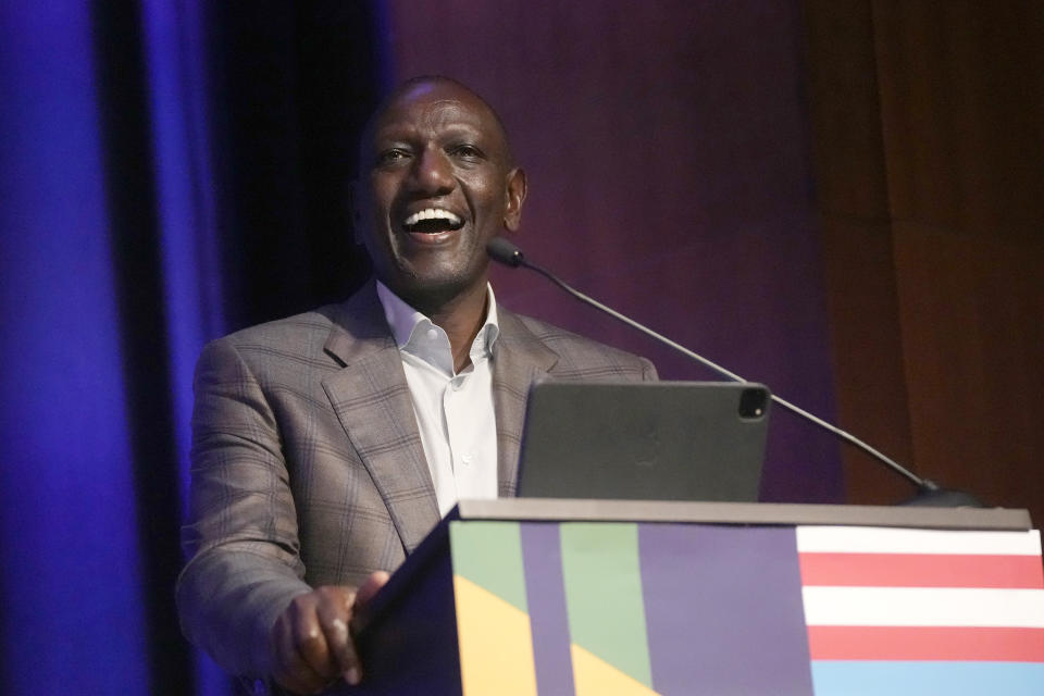 Kenyan President William Ruto delivers keynote remarks during a U.S.- Kenya Business Roadshow hosted by Prosper Africa, a U.S. Trade and Investment Initiative, in San Francisco, Friday, Sept. 15, 2023. (AP Photo/Jeff Chiu)