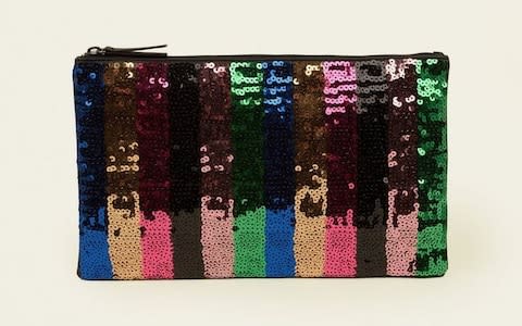 Sequin Stripe Clutch Bag - Credit: New Look