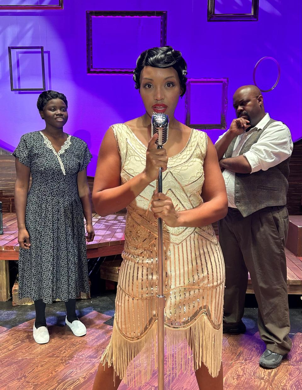 Fendii Trashell plays "Celie," Nichole Savage plays "Shug" and Jamaal K. Solomon plays "Mister" in the musical "The Color Purple," on stage at the Henegar Center through March 12, 2023. Visit henegarcenter.com.