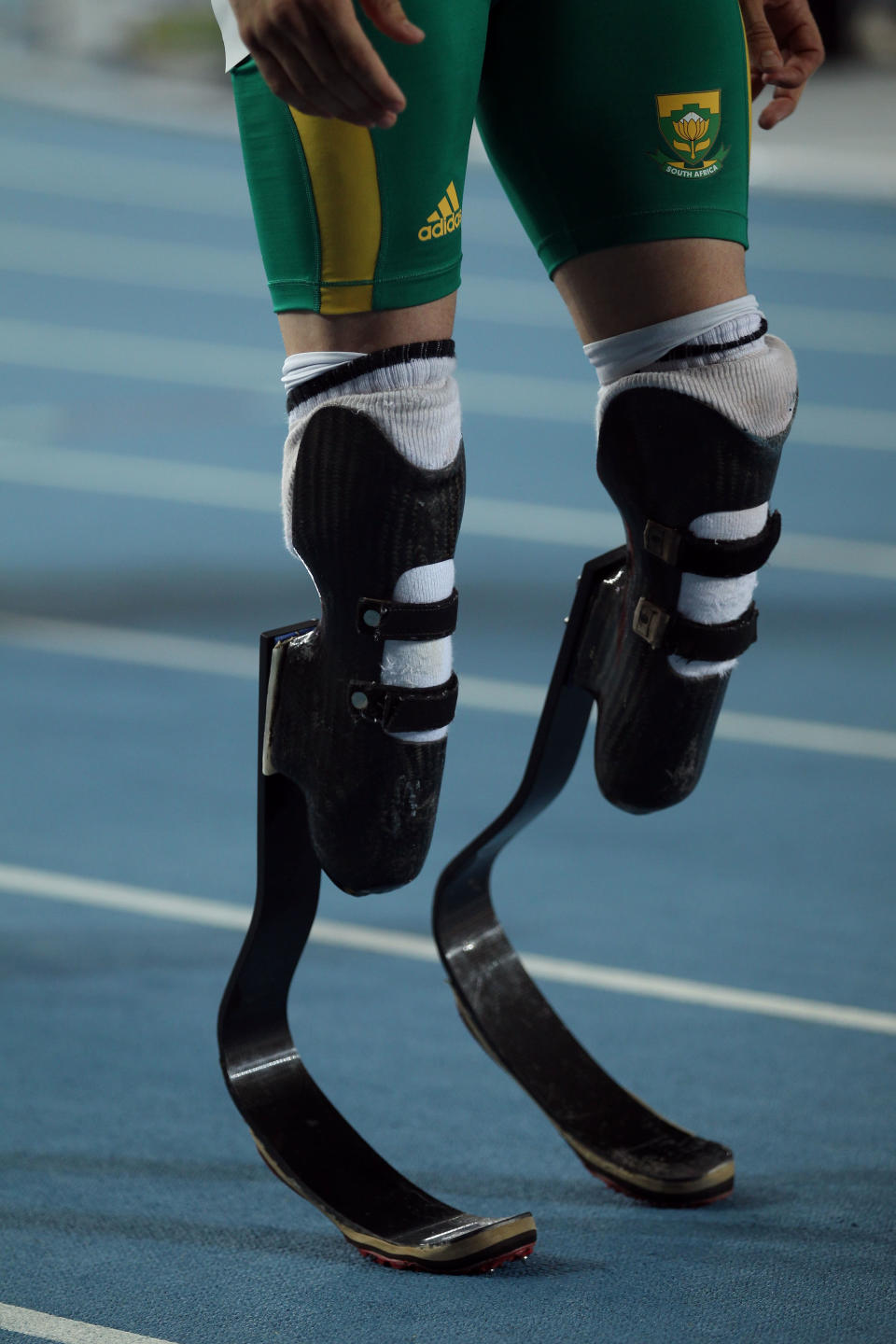 DAEGU, SOUTH KOREA - AUGUST 29: Oscar Pistorius of South Africa prepares to compete in the men's 400 metres semi finals during day three of the 13th IAAF World Athletics Championships at the Daegu Stadium on August 29, 2011 in Daegu, South Korea. (Photo by Chris McGrath/Getty Images)