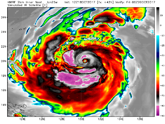 HWRF computer model projection of Typhoon Lan's satellite presentation on Friday, Oct. 20, 2017.