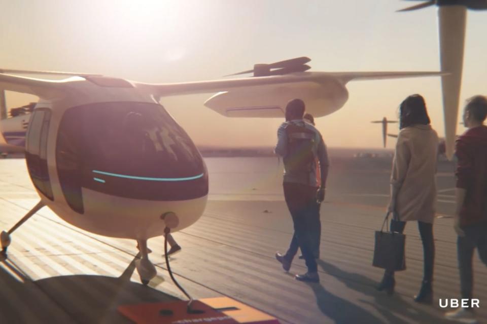 <p>Trattasi non di auto, né di elicottero: è un cosiddetto eVTOL, acronimo inglese che indica i veicoli elettrici a decollo e atterraggio verticali. (foto: Uber) <br></p>