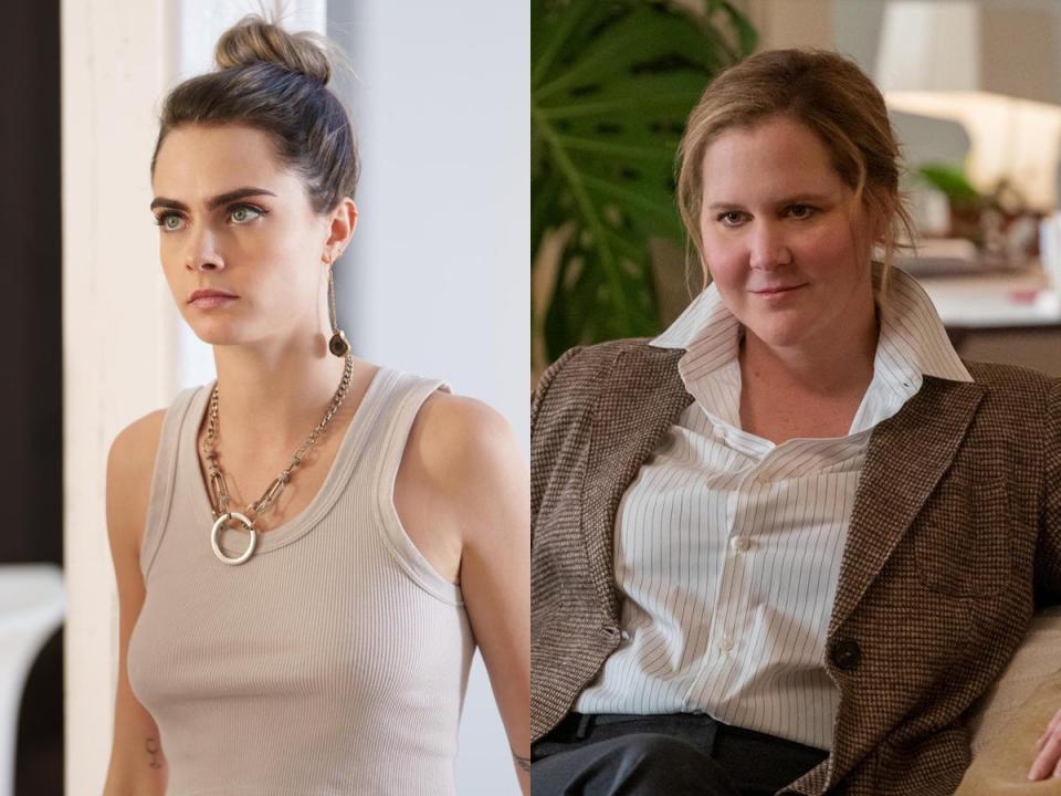 A side-by-side image of Alice (left) and Amy Schumer from season 2 of Hulu's "Only Murders in the Building."