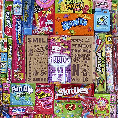 VINTAGE CANDY CO. 1990s RETRO CANDY GIFT BOX - 90s Nostalgia Candies - Flashback NINETIES Fun Gag Gift Basket - PERFECT '90s Candies For Adults, College Students, Men or Women, Kids, Teens