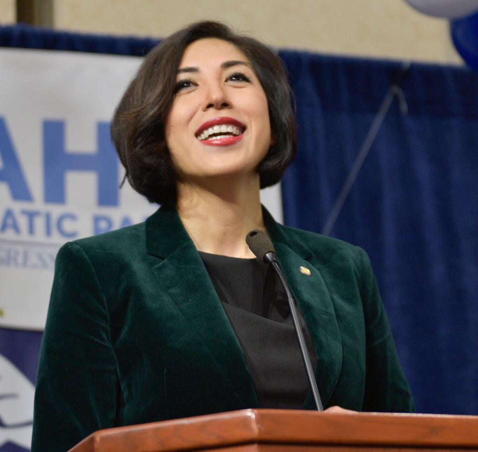 Democratic gubernatorial candidate Paulette Jordan addresses supporters at a 2018 election night party in Boise, Idaho.&nbsp; (Photo: Diane Loos/ASSOCIATED PRESS)