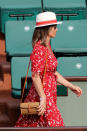 <p>A closer image of Middleton’s woven crossbody bag at the French Open. (Photo: Stephane Cardinale/Corbis via Getty Images) </p>