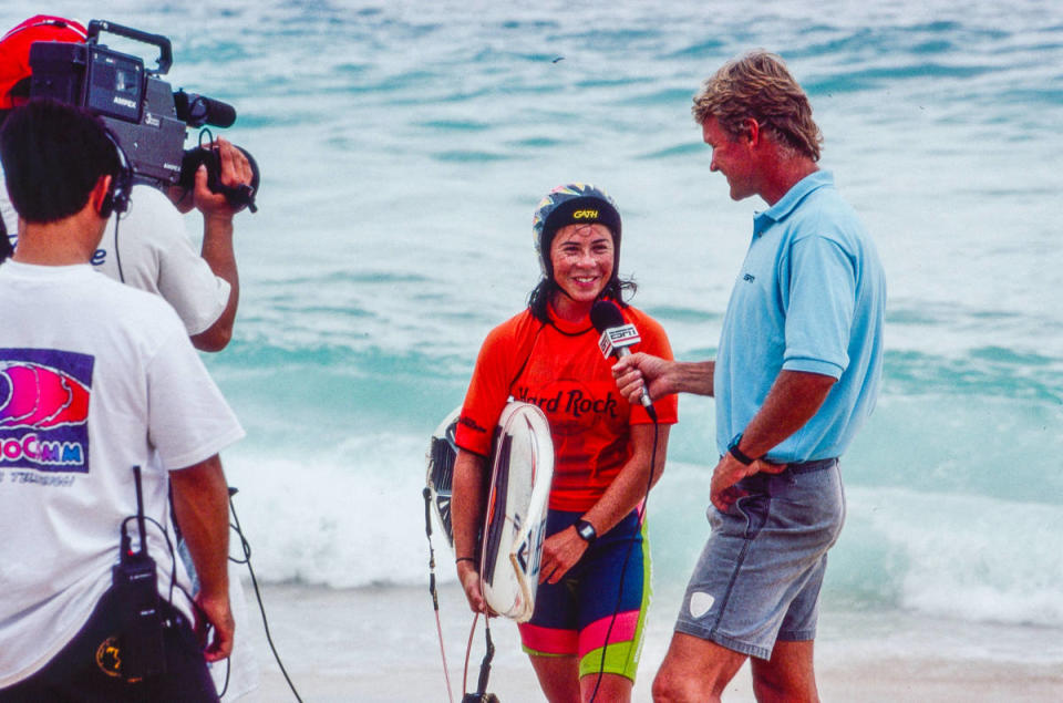 Menczer, smiling her way through a post-heat interview on the beach<p>Tom Servais</p>