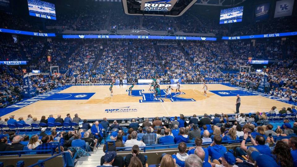 Kentucky played UNC Wilmington in Rupp Arena on Dec. 2, the debut of the team’s new basketball court. The court lasted only one men’s and one women’s game after the surface was deemed not up to playing standards.