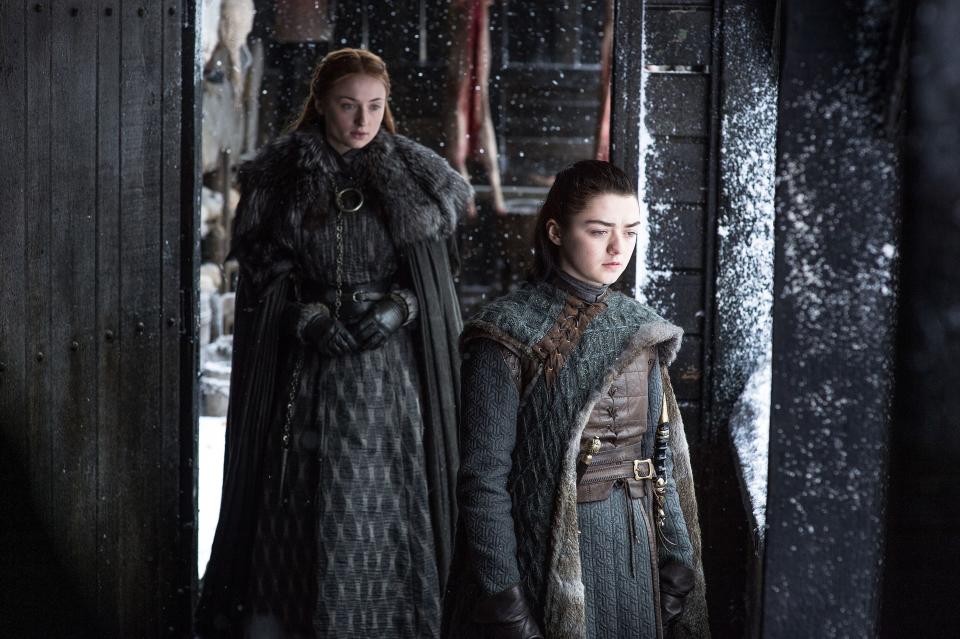 Sophie Turner and Maisie Williams as siblings Sansa and Arya Stark (HBO)