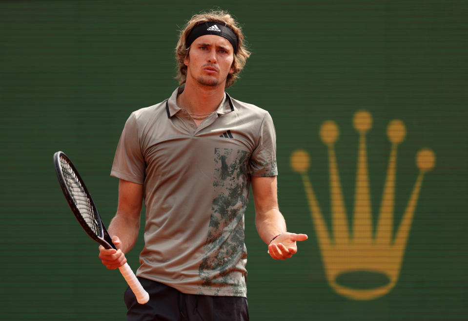 Alexander Zverev reacts during his Monte Carlo match.