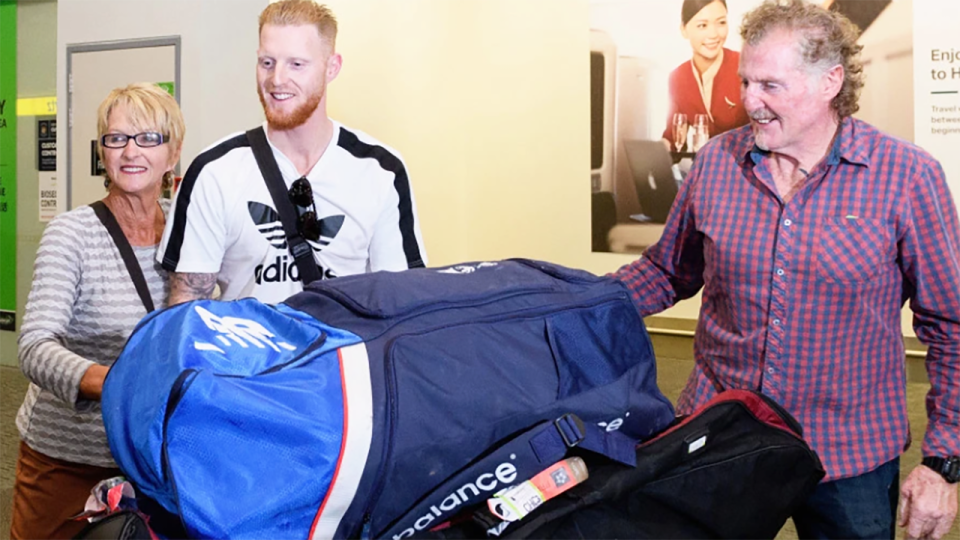 Ben Stokes, pictured here with parents Deb and Gerard in Christchurch.