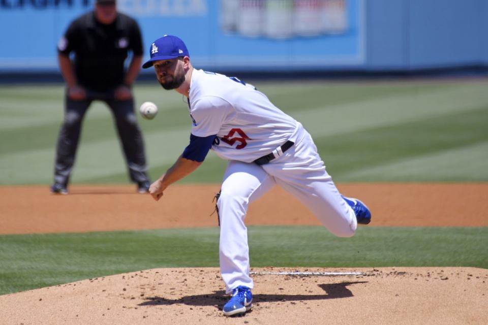 Dodgers pitcher Alex Wood delivers against the Giants on July 25, 2020.