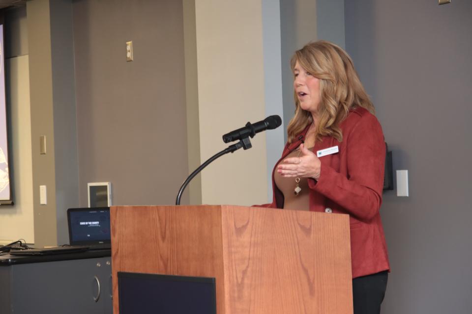 Lenawee County Administrator Kim Murphy speaks during her State of the County presentation during the county's legislative dinner Thursday at the Lenawee Intermediate School District Tech Center.