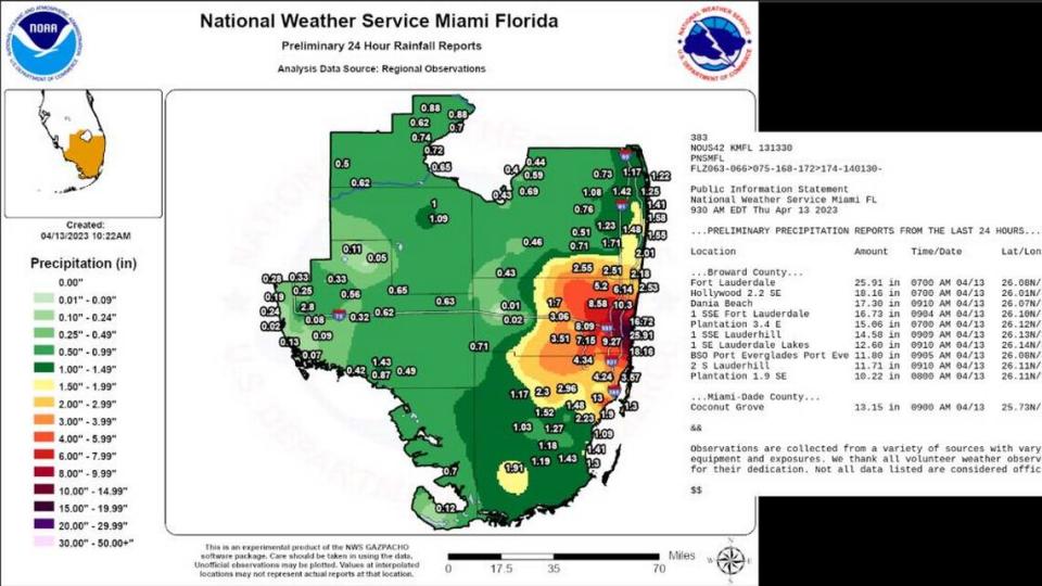 The Fort Lauderdale area received record rainfall over the last two days, topping 25 inches in some spots.