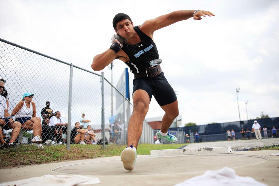 Ponte Vedra’s Nathan Lebowitz competes in the shot put at the Class 3A meet.