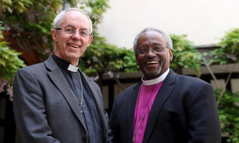 The archbishop of Canterbury, Justin Welby, and Bishop Michael Curry at St George’s Chapel, Windsor.