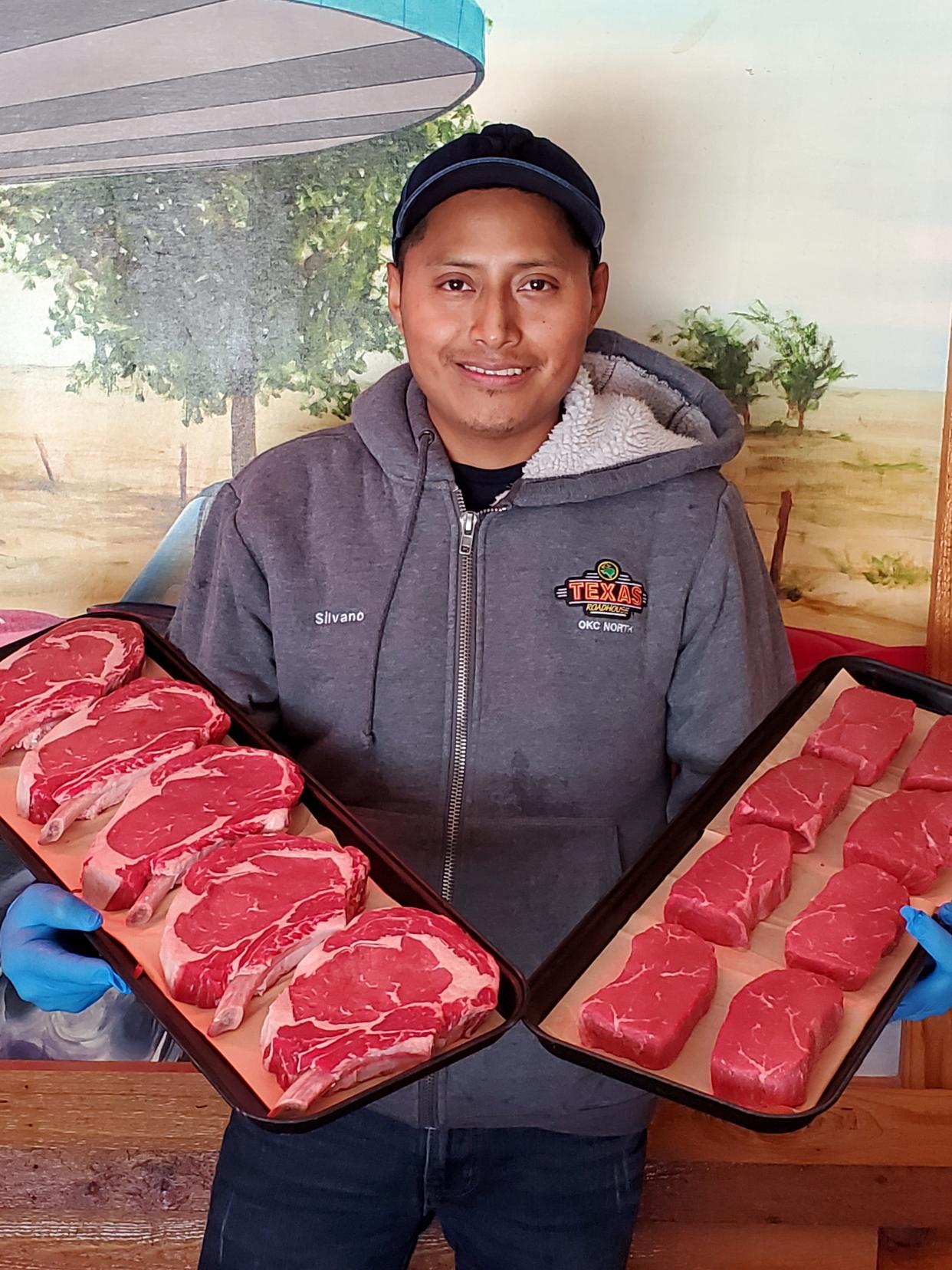 Silvano Vicente of Oklahoma City, a meat cutter at Texas Roadhouse, is one of 25 qualifying butchers in the regional round of the company's National Meat Cutting Challenge.