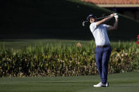 Andrew Landry hits from the 16th fairway during the second round of The American Express golf tournament at La Quinta Country Club, Friday, Jan. 17, 2020, in La Quinta, Calif. (AP Photo/Marcio Jose Sanchez)