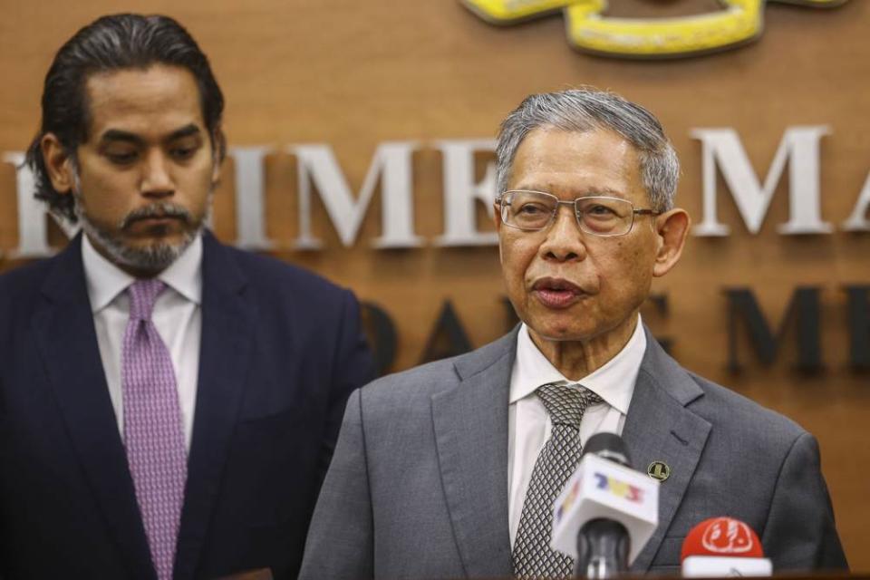 Jeli MP Datuk Seri Mustapha Mohamed speaks to reporters at Parliament in Kuala Lumpur July 17, 2019. ― Picture by Hari Anggara