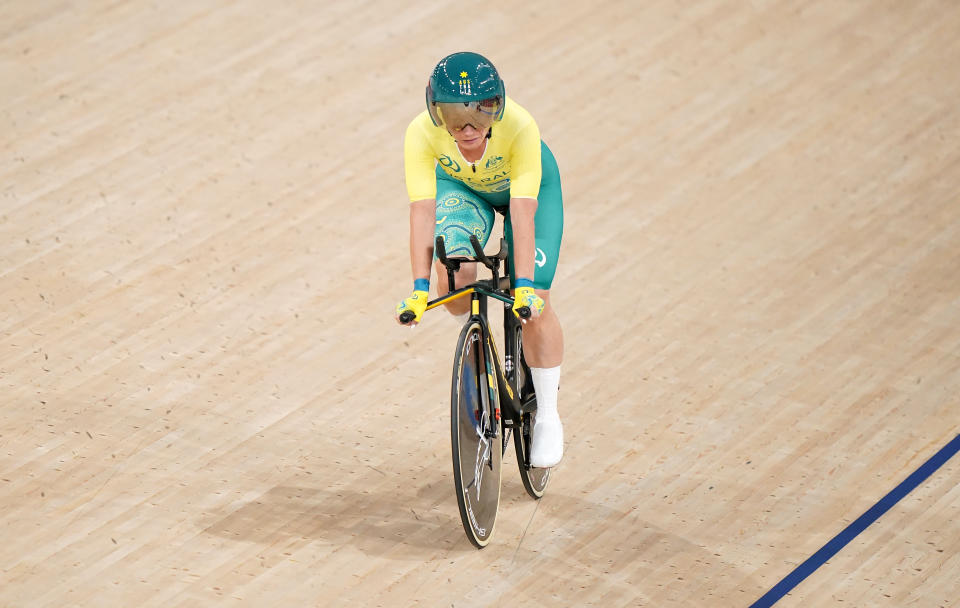 Emily Petricola (pictured) after winning Gold in the Women's C4 3000m Individual Pursuit at the Tokyo 2020 Paralympic Games in Japan.