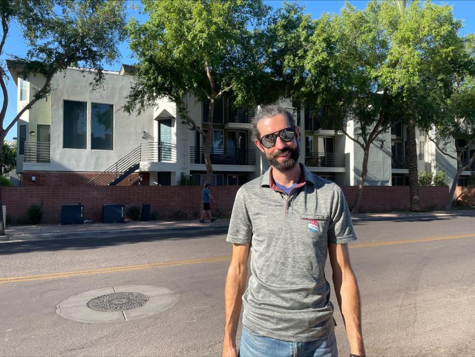 Nick Shivka, 35, voted in person Tuesday at the Phoenix Union High School District office at about 8 a.m. He said his biggest concerns this election year were climate change and its effect on local businesses. He hopes the new leaders elected in Arizona will address the water crisis.