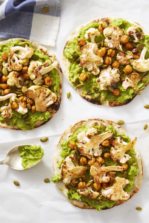 BBQ Chickpea & Cauliflower Flatbreads with Avocado Mash