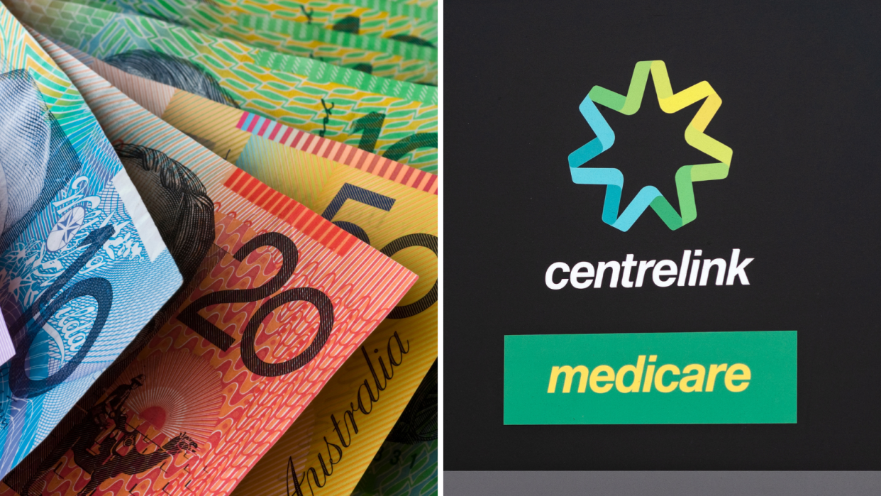 A composite image of Australian money and the Centrelink logo.