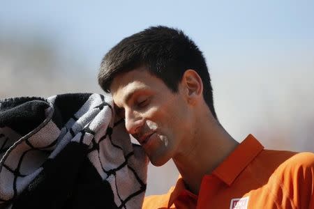 Novak Djokovic of Serbia reacts during his men's final match against Stan Wawrinka of Switzerland at the French Open tennis tournament at the Roland Garros stadium in Paris, France, June 7, 2015. REUTERS/Gonzalo Fuentes