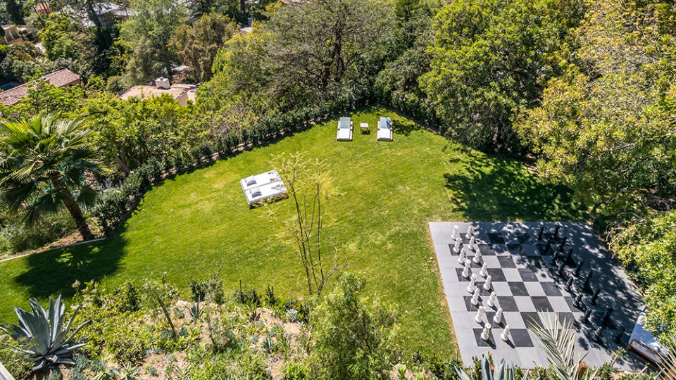 An overhead view of the home’s lower backyard and gaming area. - Credit: Oppenheim Group