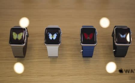 Various models of Apple Watch are seen on display at an Apple Store in Berlin April 10, 2015. REUTERS/Stefanie Loos