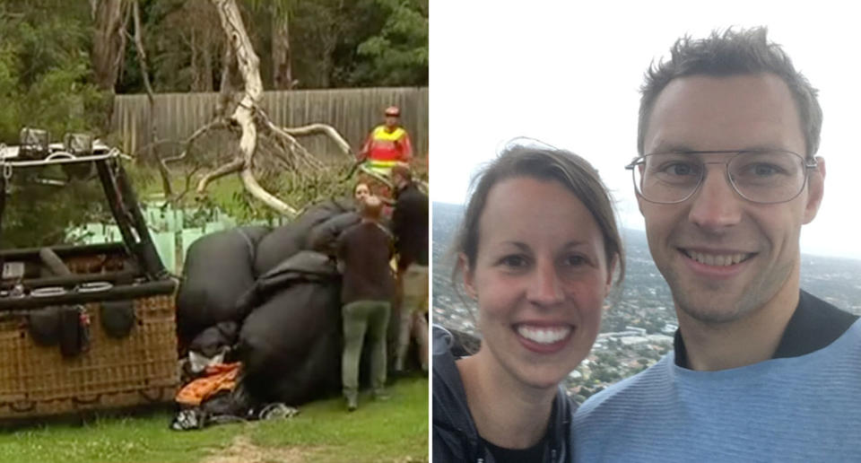 Brendan and Emma were just one of three couples on board a hot air balloon to get engaged before it crashed in Eltham North. Source: 7 News/ Teegan Dolling