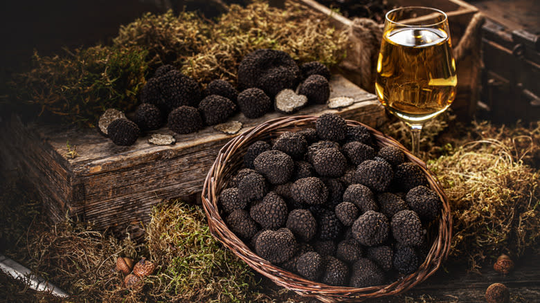 black truffles in basket