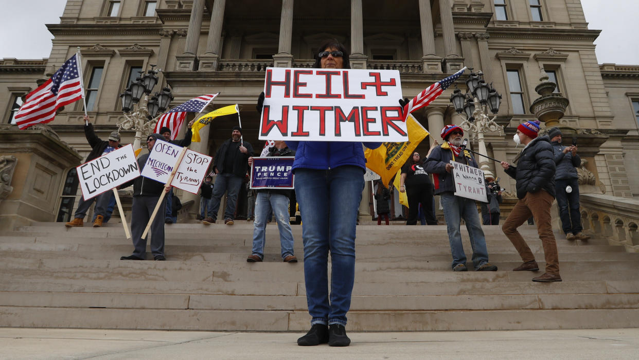 Protesters at the Michigan State Capitol building in Lansing, Michigan. (Photo: ASSOCIATED PRESS)