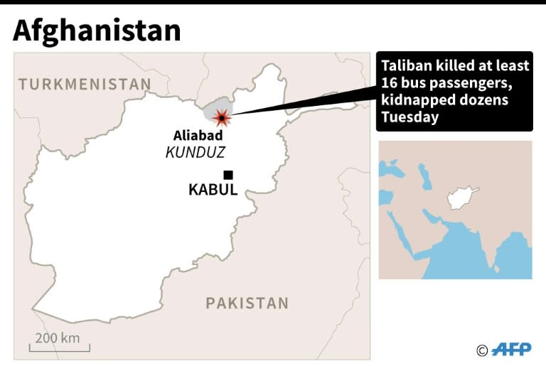 Taliban insurgents killed at least 16 people in the Aliabad district of Kunduz province