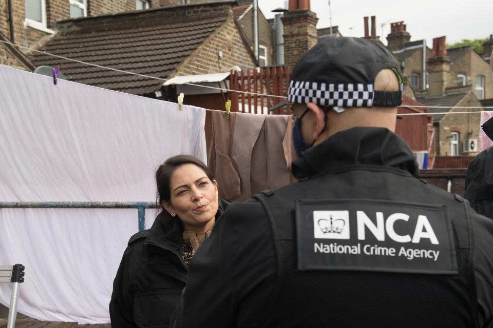 Home Secretary Priti Patel used her attendance at the arrest to promote her 