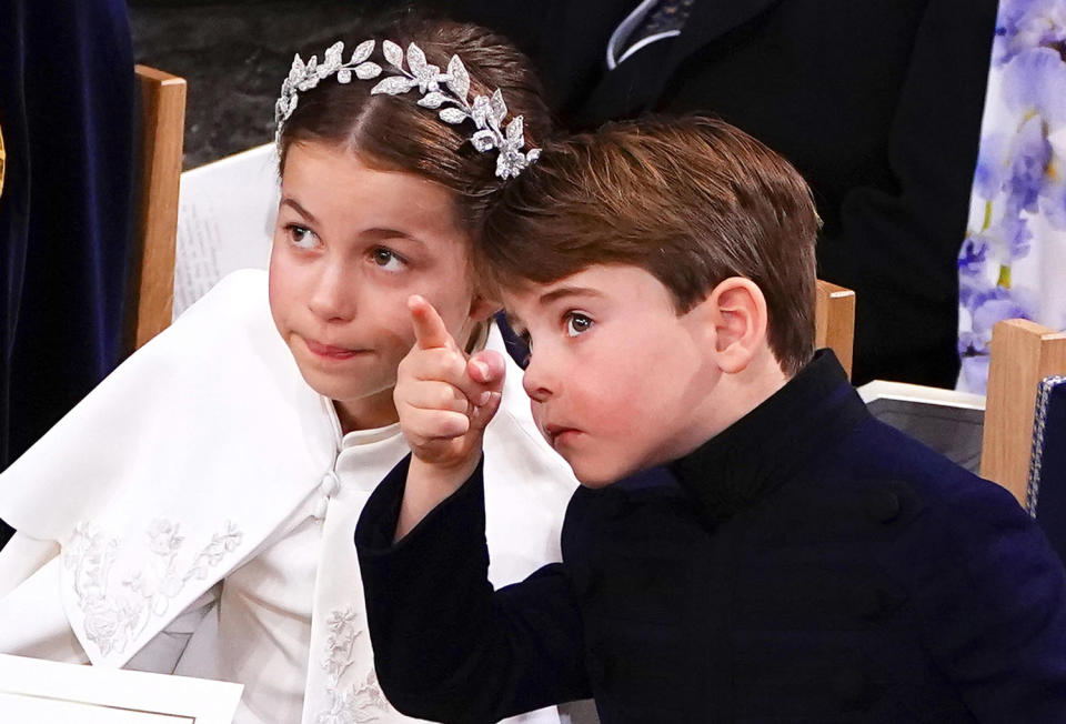 Prince Louis and Princess Charlotte at King Charles III's coronation. (WPA Pool / Getty Images)