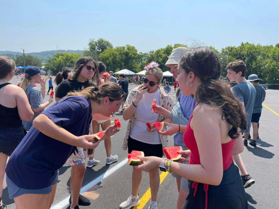 Farragut High School students were surprised by administrators when they delivered watermelon to band camp on July 25, 2023.