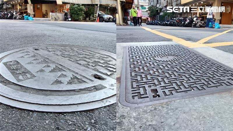 台灣各項人孔蓋林立，共通特色，都是金屬表面，一旦下雨溼滑，就成為馬路隱形殺手。（圖／記者陳韋帆攝影）