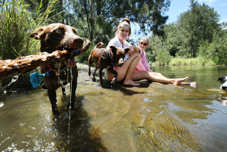 Residents cool off at Bunya Crossing Reserve in Bunya, North of Brisbane. Source: AAP