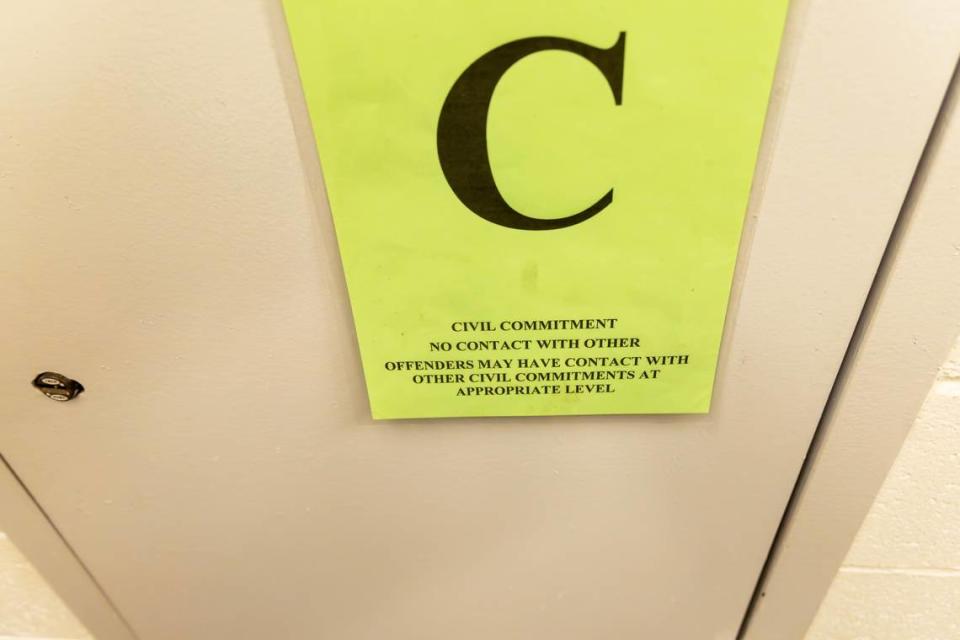 Signs throughout C Block remind staff members not to let the “civils” commingle with criminally convicted inmates when they’re out of their cells.