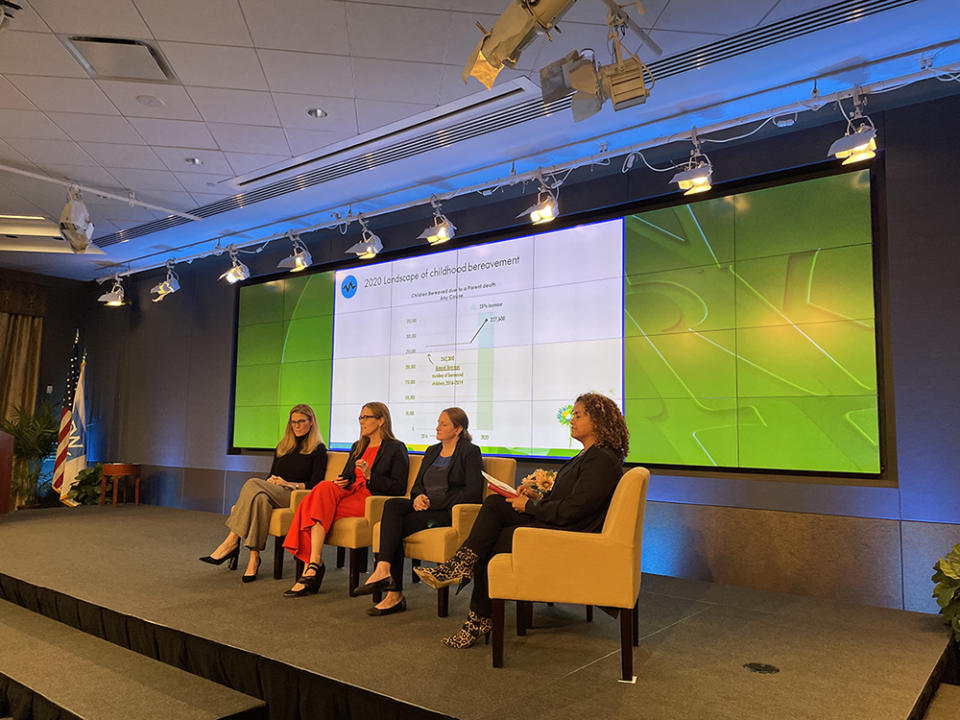 Speakers present during a panel on youth grief at the New York Life Foundation’s Nov. 1 event on child bereavement support. From left to right: Catherine Jaynes, Michaeleen Burns, Sallie Lynch and moderator Maria Collins. (Asher Lehrer-Small)