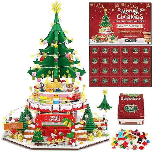 Advent Calendar 2023 Christmas Paradise Building Blocks Set, 24 Days 1814 Pieces Christmas Countdown Calendar Building Toy Set for Kids Adult with LED Light Christmas Gifts for Adults Teens Girls Ages 8+