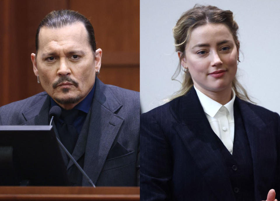 Johnny Depp faces cross-examination by Amber Heard's legal team in his defamation trial in Fairfax, Virginia on April 21, 2022. (Photos: Getty Images)