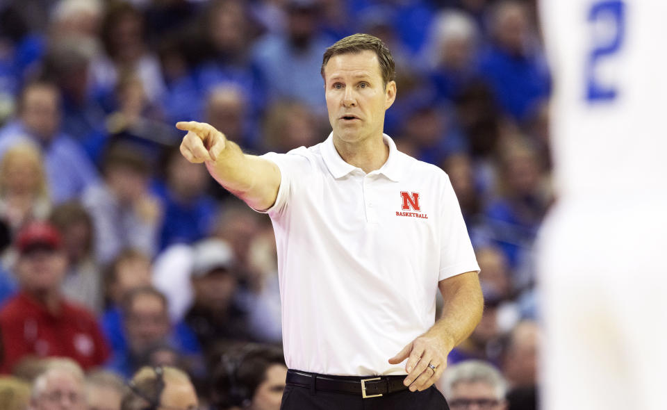 Nebraska head coach Fred Hoiberg instructs his team as they plays against Creighton during the first half of an NCAA college basketball game on Sunday, Dec. 4, 2022, in Omaha, Neb. (AP Photo/Rebecca S. Gratz)