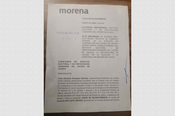 documento de ka impugnación de morena de la elección a la gubernatura de jalisco