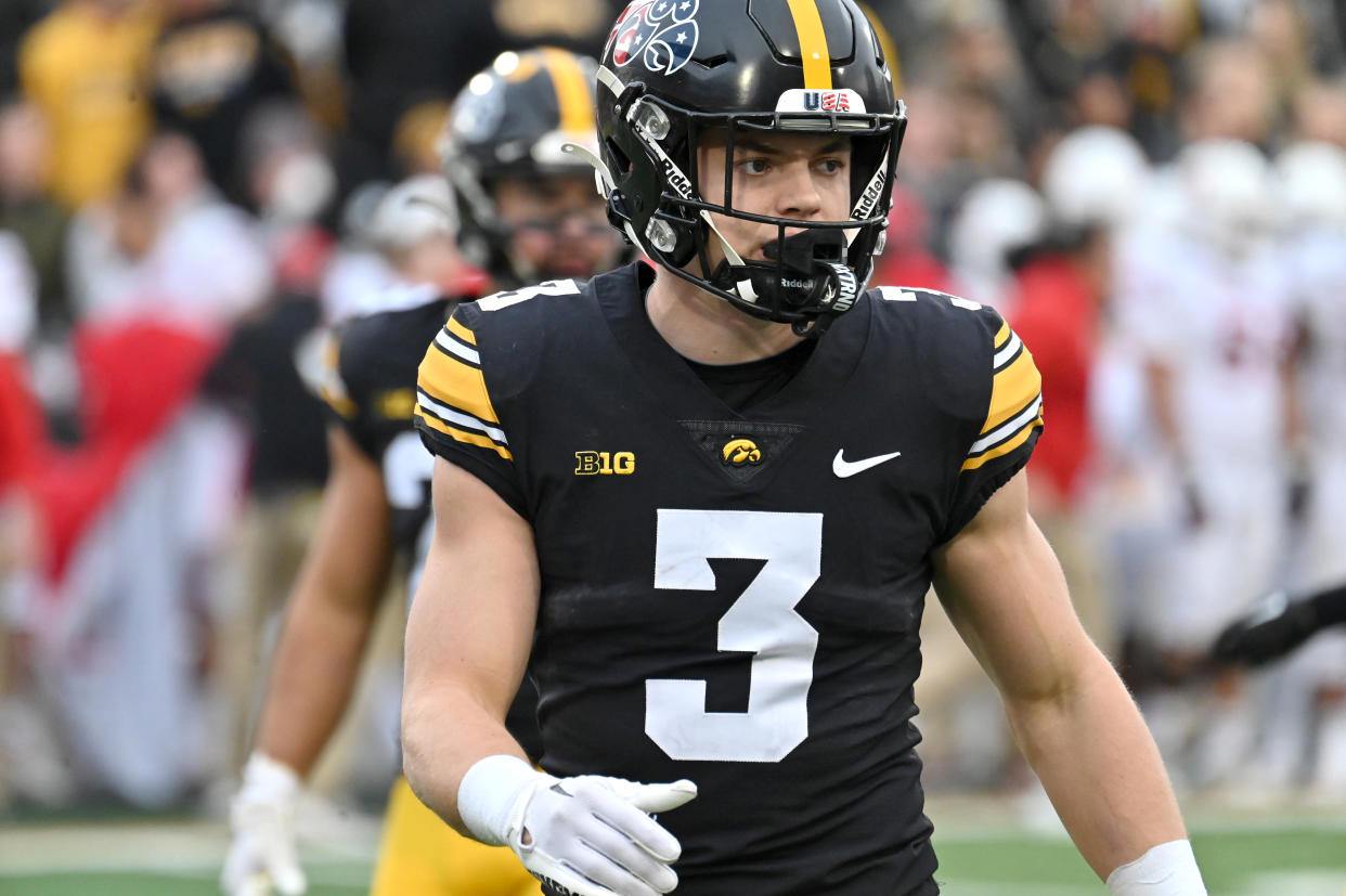 It was a bit of surprise to see Iowa's Cooper DeJean fall out of the first round. He should hear his name early on Day 2. (Photo by Keith Gillett/Icon Sportswire via Getty Images)