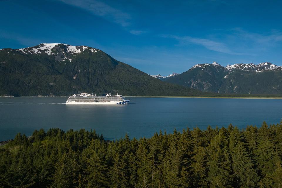 The Discovery Princess ship sailing through Haines, Alaska