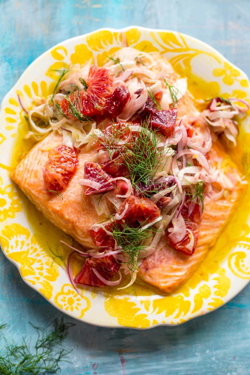 Slow roasted salmon with orange and fennel.