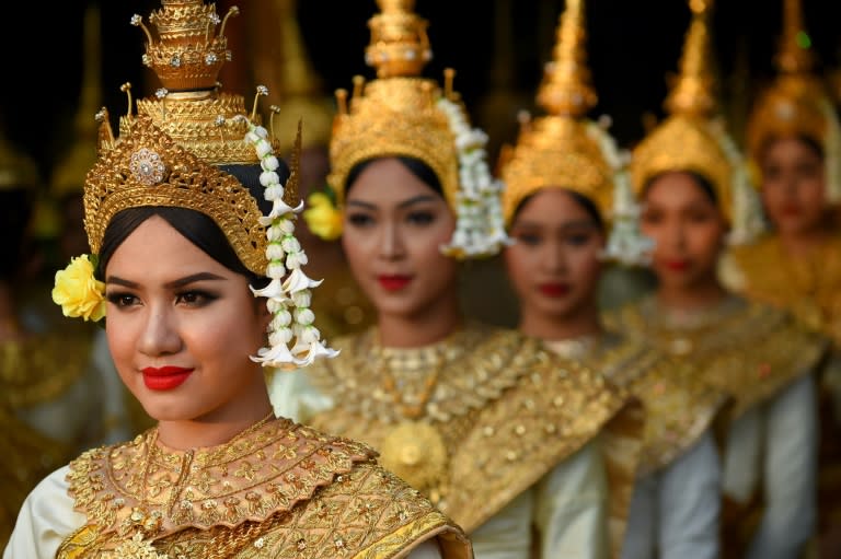 Traditional Khmer apsara dancers and marching bands joined the celebrations to mark what Prime Minister Hun Sen called the country's 'second birthday'