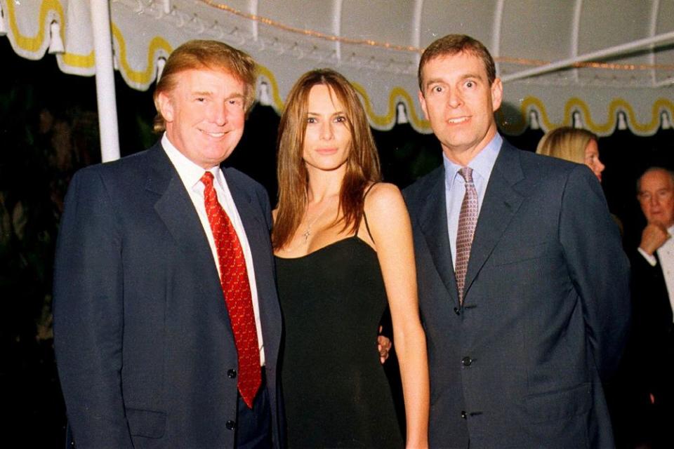 From left: President Donald Trump, First Lady Melania Trump (then Melania Knauss) and Prince Andrew at Mar-a-Lago in February 2000. | Davidoff Studios/Getty